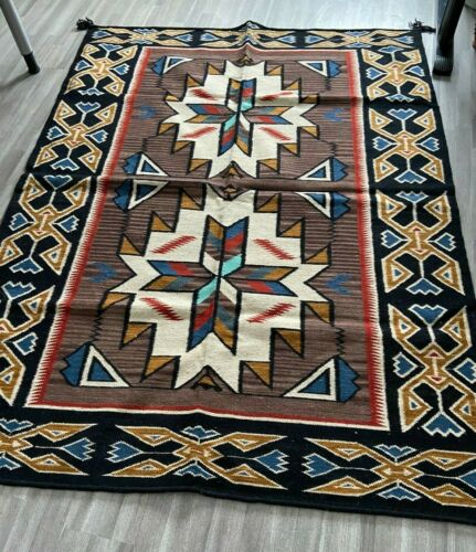 Teppich rechteckig, Breite 76 x Länge 120cm, Webteppich, orientalisches  Flachgewebe, Navajo-Yei-Design, Boden- oder Wanddekoration